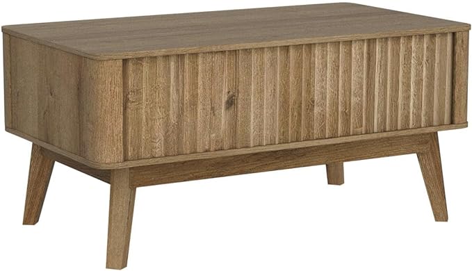 mopio Brooklyn Coffee Table, Lift Top Coffee Tables for Living Room, Mid Century, Modern Farmhouse Center Table with Lifting Top & Hidden Storage, Fluted Panel, Rising Pull Up (Oak Fluted)