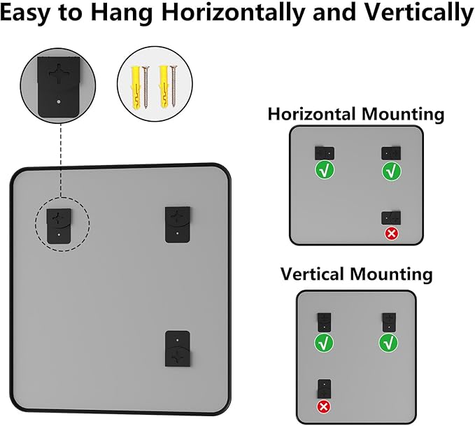 Koonmi Bathroom Mirror, 36X40 Brushed Black Rectangle Wall Mirror, HD Tempered Glass, Anti-Rust Frame Vanity Mirror, Rounded Rectangle Mirror for Restroom, Bedroom, Hangs Horizontal or Vertical