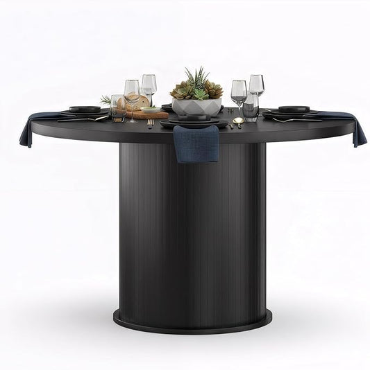 Farini 43" Round Dining Table for 4-6,Modern Kitchen Room Table with Wood Top & Sturdy Metal Base,Black