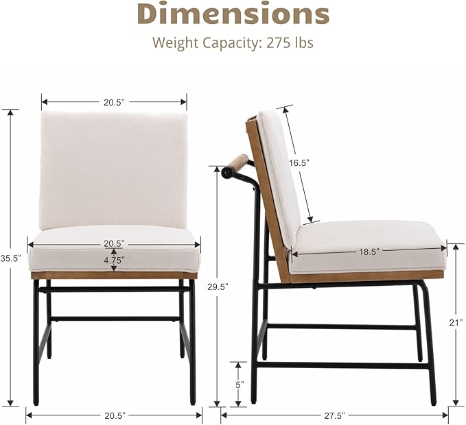 HEAH-YO Modern Dining Chairs Set of 4, Linen Upholstered Dining Chairs with Backrests, Armless Dining Room Chairs for Kitchen, White