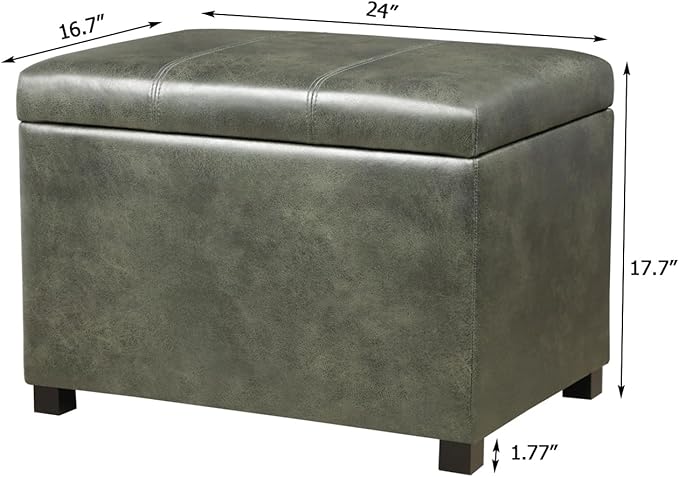 Joveco 24" Faux Suede Storage Ottoman Bench, Rectangle Foot Rest Stool for Living Room, Bedroom, Entryway, Moss Green