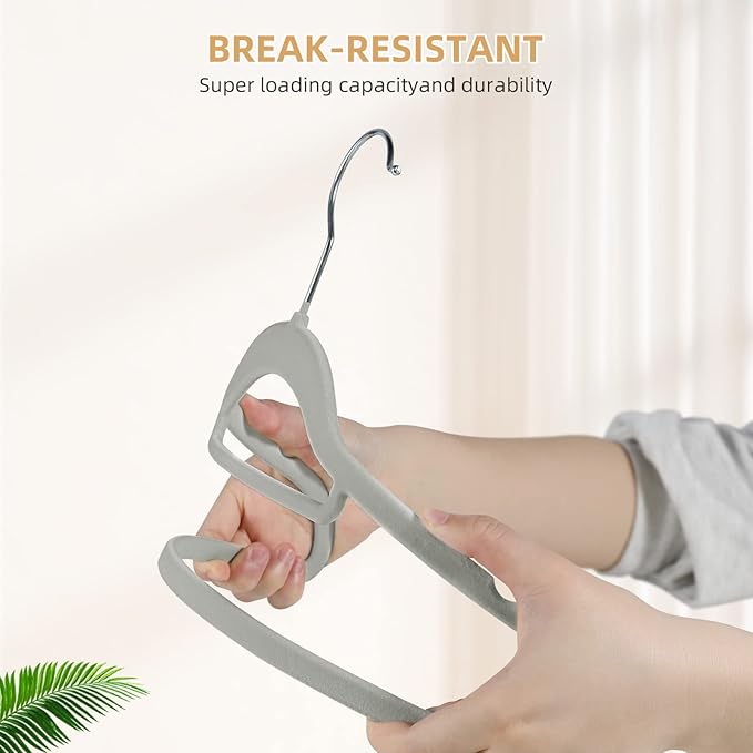 20 Pack of Grey Velvet Non-Slip Suit Hangers with 360°Swivel Hook - Heavy Duty, Space Saving, and Perfect for Adult Clothing.