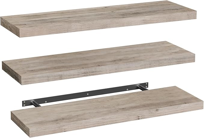 Floating Shelves for Wall, 1.5" Thick Wall Shelf Set of 3 with Invisible Brackets, L39.4 x W7.9 Hanging Book Shelves Farmhouse Home Decor for Bathroom, Living Room, Bedroom, Greige 10301BJP3BG