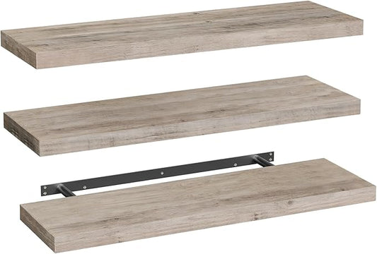 Floating Shelves for Wall, 1.5" Thick Wall Shelf Set of 3 with Invisible Brackets, L39.4 x W7.9 Hanging Book Shelves Farmhouse Home Decor for Bathroom, Living Room, Bedroom, Greige 10301BJP3BG