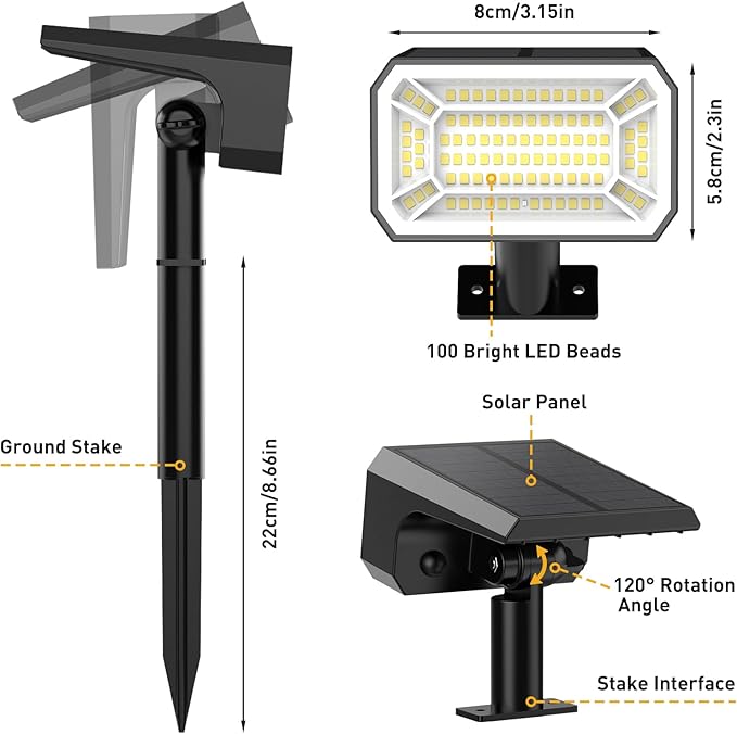 Solar Spot Lights Outdoor Waterproof IP65, [4 Pack/100 LED/4 Modes] 2-in-1 Solar Landscape Spotlights, Auto On/Off High Lumens Spot Lights for Outside Yard Garden Pathway(Cool White)