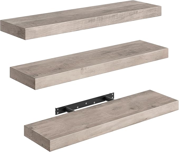 Floating Shelves for Wall, 1.5" Thick Wall Shelf Set of 3 with Invisible Brackets, 23.6L x 7.9W Hanging Book Shelves Farmhouse Home Decor for Bathroom, Living Room, Bedroom, Greige 6301BJP3BG