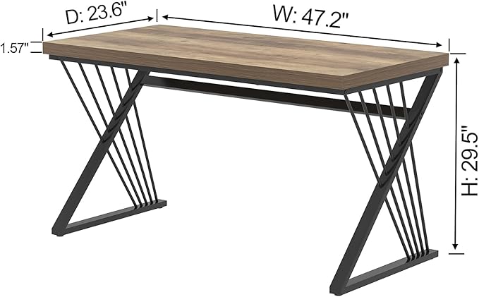 FOLUBAN Computer Desk, Modern Home Office Desk, Industrial Wood and Metal Study Writing Work PC Table for Bedroom Living Room, Rustic Oak, 47 Inch