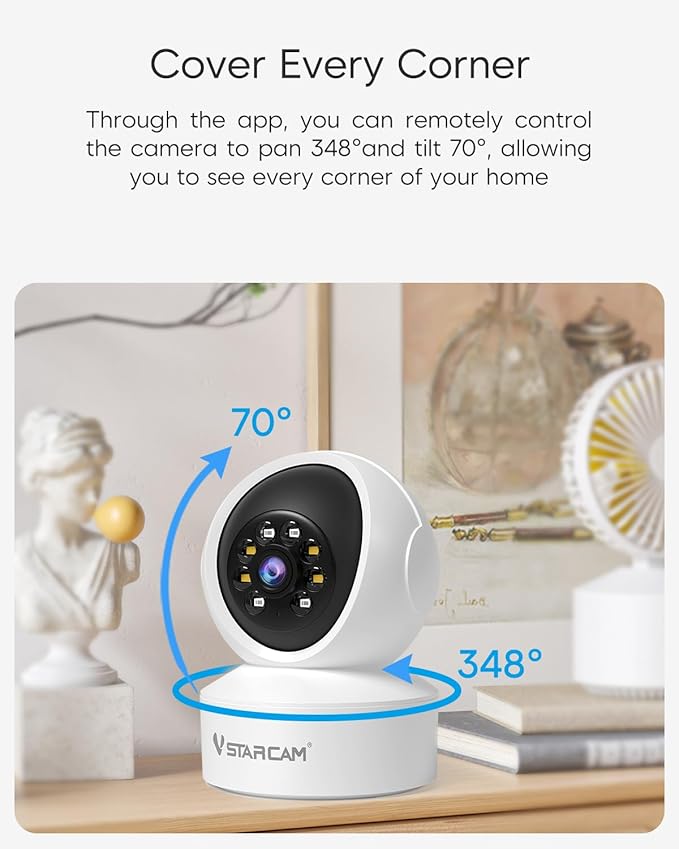 VSTARCAM 360° Pan/Tilt Indoor Security Camera, 2K QHD Dog Camera, 2.4GHz with Full Color Night Vision, Motion Detection for Baby and Pet Monitor, 2-Way Audio, Cloud & SD Card Storage(up to 256GB)