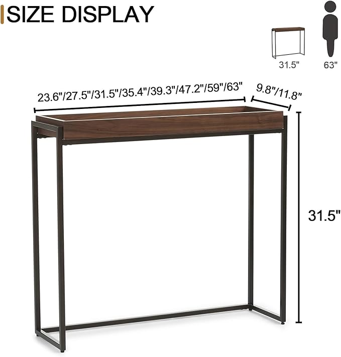 Narrow Console Table Solid Wood, Slim Entryway Table with Storage Groove, Farmhouse Small Sofa Table Behind Couch for Hallway, Living Room, Foyer(Brown 11.8" W,63" Lx31.5 H)