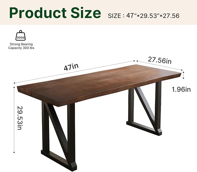 Solid Wood Rustic Style 47-inch Computer Desk - Large Office Desk for Home Office, Modern and Simple Design, Ideal for Study, Writing, Dining