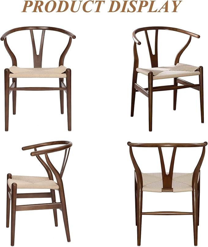 Wishbone Chair Natural Solid Wood Dining Chair/Hans Vegner Y Chair Rattan and Wood Accent Armrest Chairs Set of 1 (Ash Wood - Walnut)