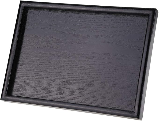 Solid Wood Serving Tray Rectangle Non-Slip Tea Coffee Snack Plate Food Meals Serving Tray with Raised Edges for Home Kitchen Restaurant(11.81x7.87x0.79, Black)