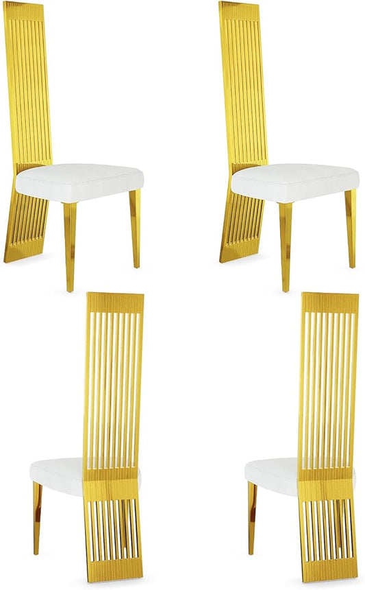Gold Dining Chairs Set of 4, White Boucle Dining Chairs with Mirror Gold Stainless Steel Backrest and Legs, Modern Elegant Upholstered Dining Room Chairs for Dining Room Kitchen Restaurant