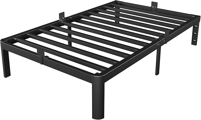 Black Twin Bed Frames 12 Inch, Metal Bed Frame Twin Size No Box Spring Needed, DIY Headboard Holes, Heavy Duty Steel Support 3500 LBS, Noiseless, Round Corner Leg, Storage Space, Easy Assembly