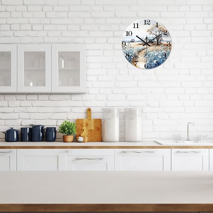 XNM 20 Inch Rustic Blue Clocks for Living Room Wood Large Battery Wall Clock Decorative Round Non Ticking Wall Clock Silent(No Solid Wood, It is with MDF Material)