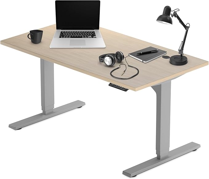Progressive Desk Standing Desk 60x30. Dual Motor, 3 Stages Height Adjustable Stand up desks for Home Office, 60 inch - Bright Beech/Grey Frame