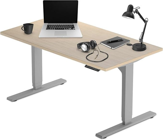Progressive Desk Standing Desk 60x30. Dual Motor, 3 Stages Height Adjustable Stand up desks for Home Office, 60 inch - Bright Beech/Grey Frame