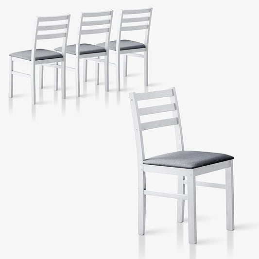 Livinia Seattle Modern Farmhouse Kitchen Dining Room Chair Set of 4, Solid Wood Fabric Upholstered Cushion Seat Wood Ladder Back Chairs (White)