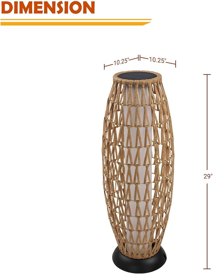 Solar Yard 2-Pack 29" Outdoor Solar-Powered Woven Wicker Boho Lantern Floor Lamp, Decoration for Deck Garden, Pathway, Oslo Natural