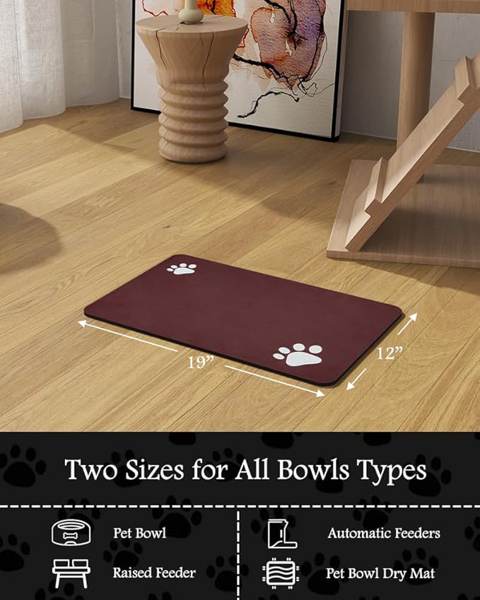 Pet Feeding Mat-Absorbent Dog Mat for Food and Water Bowl-No Stains Quick Dry Water Dispenser Mat-Dog Accessories Pet Supplies-Bowl for Messy Drinkers（RED,12"x19"