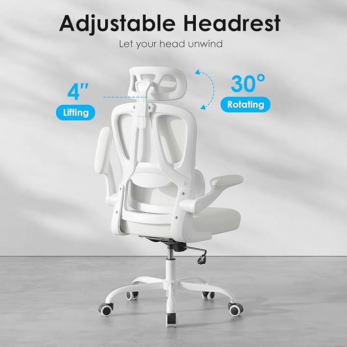 Farini Ergonomic Office Chair, Desk Chair with Headrest and Lumbar Support, High Back Swivel Home Office Chair with Headrest for Home Office Bedroom, Gifts, White & Beige