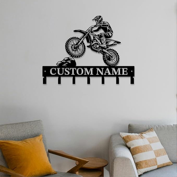 Personalized Custom Name Motorcycle Keys Hooks,Metal Motorcycle Art Clothes Keys Hooks,Metal Motorcycle Lover Wall Home Storage Decorative Keys Hooks,Key Holder Hooks for Wall (Style C)