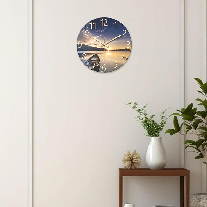 16 Inch Large Beach Wall Clocks for Living Room Decor Sunset Battery Powered Clock Analog Silent Wall Clock Modern
