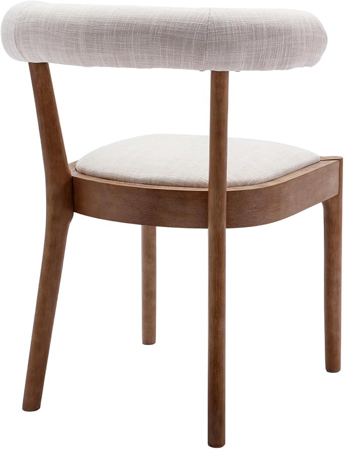 Kmax Dining Room Chairs Mid-Century Modern Fabric Kitchen Chairs with Natural Walnut Finished Frame, Linen Curved Back, Set of 6, Beige