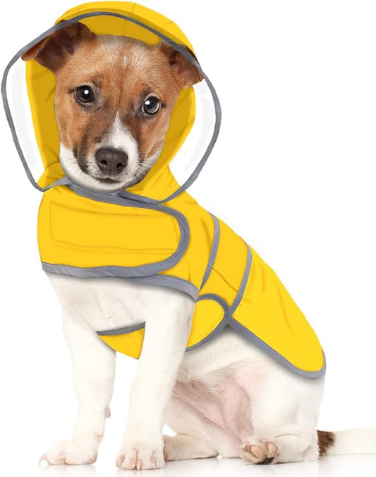HDE Dog Raincoat with Clear Hood Rain Jacket Poncho for Small Medium Large Dogs Yellow - S
