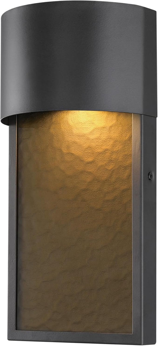 GLOBE Electric 44227 1-Light Outdoor Wall Sconce, Bronze Finish, Amber Water Glass Shade, Integrated 8.5W LED, Weather-Resistant Modern Outdoor Lighting