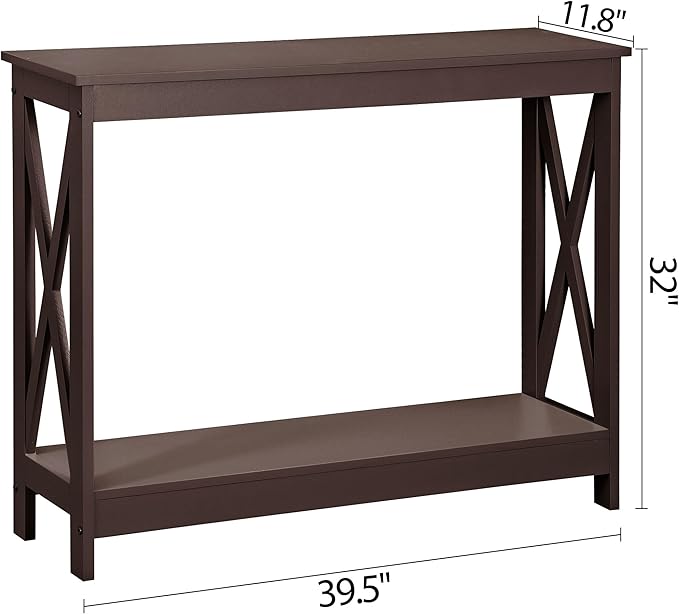 SUPER DEAL Console Table 39.5”, 2-Tier Narrow Sofa Side Table with Storage Shelf, Entrance Table for Hallway/Foyer/Living Room/Corridor/Office, Espresso