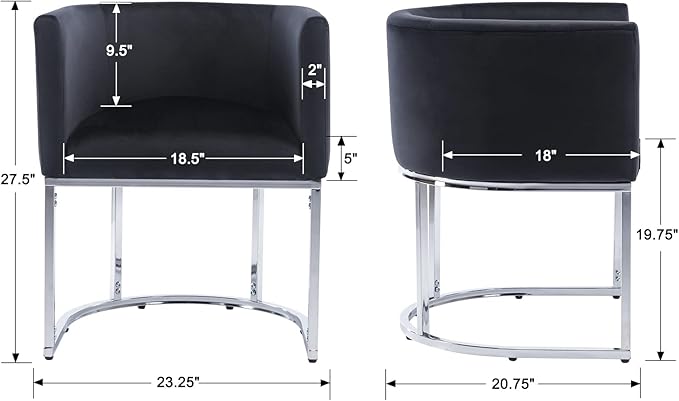 Velvet Dining Chairs Set of 3 Modern Barrel Arm Chairs with Chrome Metal Frame, Upholstered Kitchen Chairs 18.5" Wide Accent Chairs for Living Room Dining Room Restaurant, Black