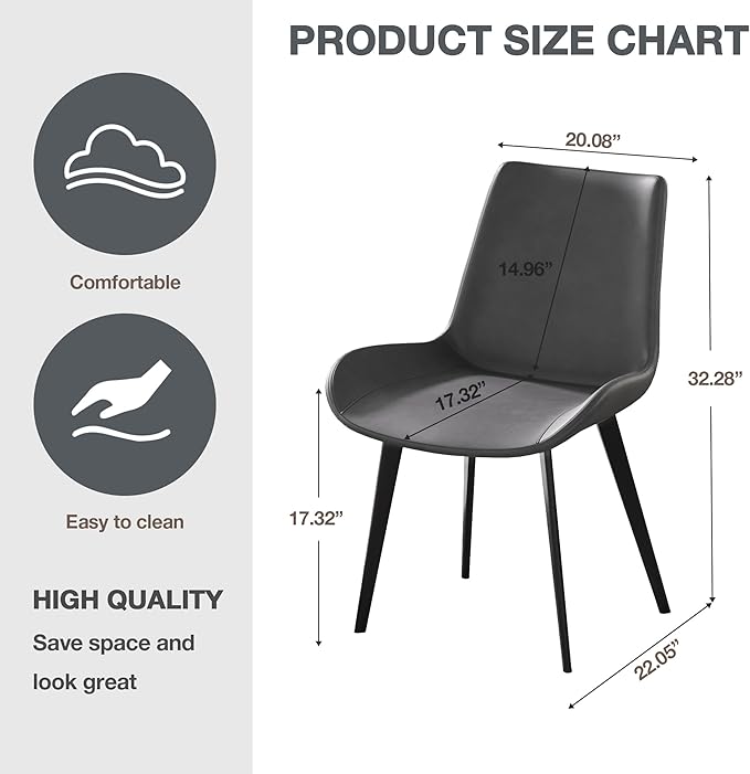 Modern Dining Chairs Set of 2, Upholstered Faux Leather Cushion Seat and Sturdy Metal Legs for Restaurant, Living Room, Brown