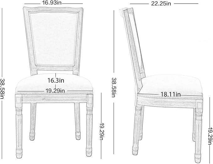 Nrizc Farmhouse Dining Chairs Set of 4, French Dining Chairs with Square Back, Brown Wood Legs, French Bistro Chairs for Dining Room/Living Room/Kitchen/Restaurant, Dark Grey