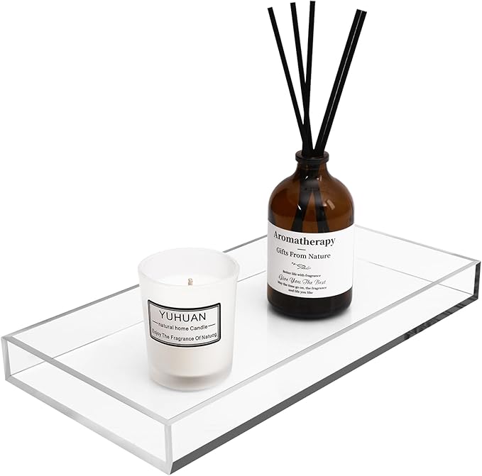 Clear Acrylic Tray 5mm Thicken for Vanity Makeup, Perfume, Jewelry Holder, Napkin, 7.9x4'' Decorative Serving Tray for Bathroom, Toilet Tank, Sink Countertop, Living Room,Dresser, Coffee Table,Wedding