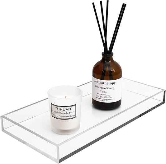 Clear Acrylic Tray 5mm Thicken for Vanity Makeup, Perfume, Jewelry Holder, Napkin, 7.9x4'' Decorative Serving Tray for Bathroom, Toilet Tank, Sink Countertop, Living Room,Dresser, Coffee Table,Wedding