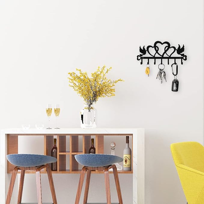 Myartte Zinc Alloy Key Organizer Rack with Screws and Stickers - Wall Decorative Key Hooks for Entryway, Kitchen, Bedroom