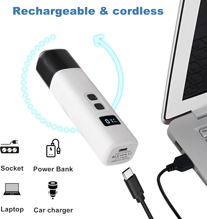 Dog Nail Grinder - 2 Speed Super Quiet and Low Vibration Electric Pet Nail Grinder - Rechargeable Dog Nail Trimmers for Small Dogs- Cat Nail Claw Clippers with 2 Level LED Lighting（White）