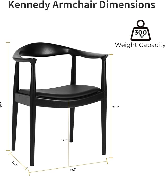 Tomile Upholstered Dining Chair Kennedy Armchair, Mid Century Modern Kitchen & Dining Chairs with PU Leather Cushion Seat, Hans Wegner Elbow Chair for Living Room Bedroom Office (Black Color)