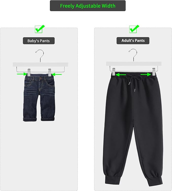 Nature Smile Deluxe Wooden Pants Hangers, Solid Lotus Wood, with Clips, Pack of 28, White