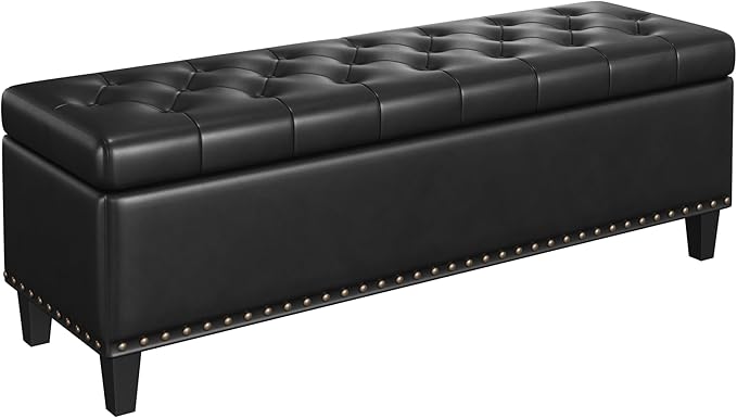Storage Ottoman Bench,51-Inch Large Storage Bench for Bedroom End of Bed, 30 Gallons Faux Leather Ottoman with Storage for Bedroom, Living Room, Entryway, Black