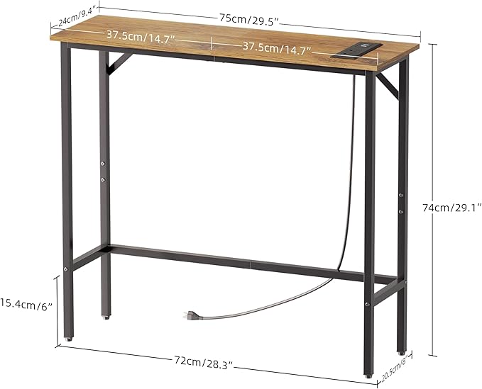 Narrow Console Table with Led Light and Charging Station，29.5" Small Entryway Table，Display Table，Entryway Hallway Thin Sofa Table Behind Sofa, Small Spaces, Living Room, Rustic Brown