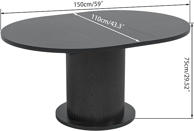 43.3 inch 59 inch Adjustable Size Round Dining Table for 4 6, Unique Design Modern Farmhouse Kitchen Table, Circle Dining Tables with Wood Strip Base for Kitchen Living Room (Black)