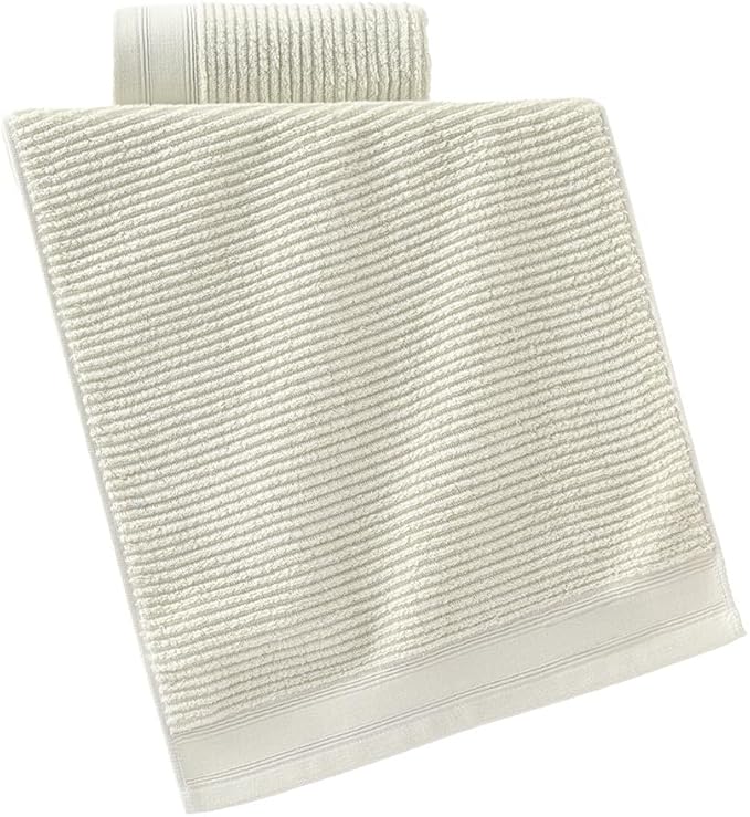 YiLUOMO White Hand Towel Set of 2 Soft Ribbed Striped Pattern 100% Cotton Absorbent Decorative Towel for Bathroom 13 x 29 Inch