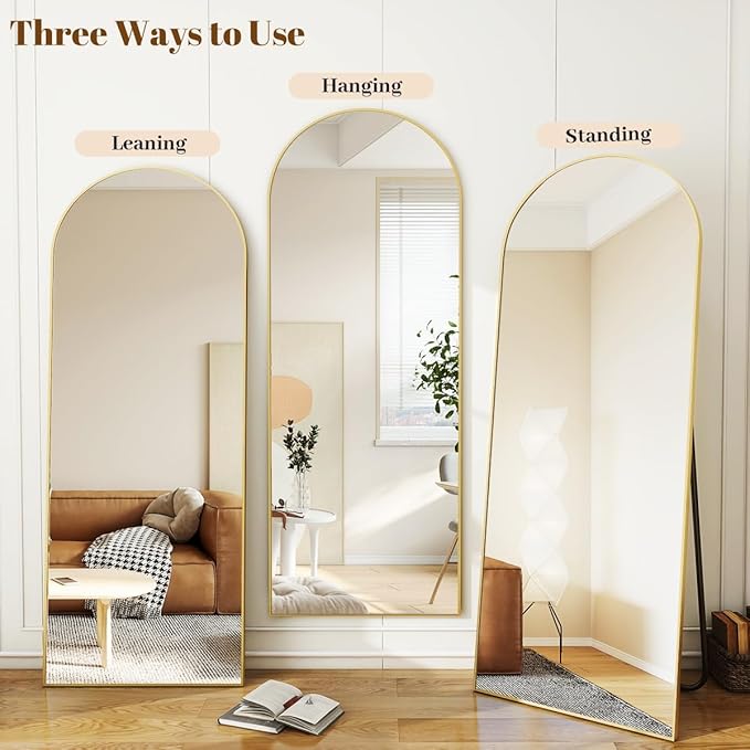 Koonmi 38"x77" Arched Full Length Mirror, Gold Large Floor Mirror with Aluminum Alloy Frame, Standing Hanging or Leaning Wall-Mounted Full Body Mirror for Living Room and Bedroom