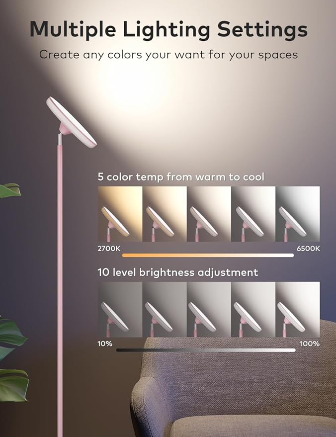 Bright Floor Lamp,42W 3700LM LED Torchiere Floor Lamps for Living Room, 71in Modern Tall Standing Light with Remote,Color & Brightness Dimmable Room Lamps,1/2/3H Timer for Bedroom,Office (Pink)