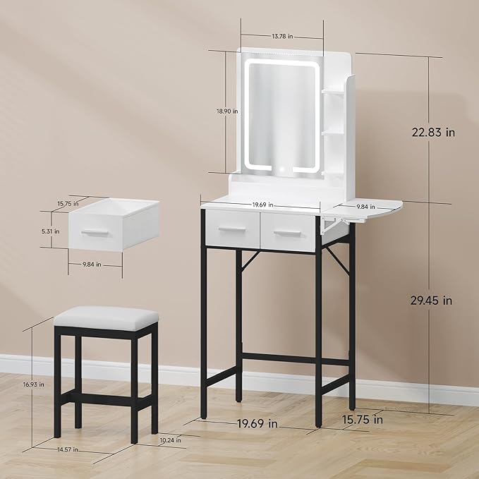 Small Vanity Desk for Mini Space: Compact Makeup Table Set for Tiny Bedroom - Space Saving Vanity for Girls