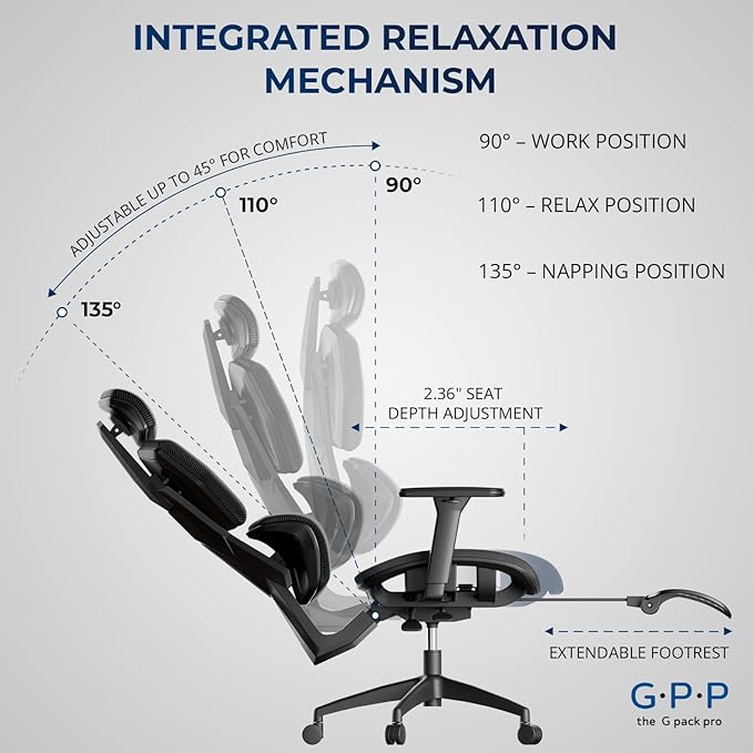 Mesh Office Chair – Ergonomic Office Chair with 4-Level Adjustable Lumbar Support, Headrest, 3D Armrest & Footrest – Holds Up to 290lbs (G-Howk-Pro -1)