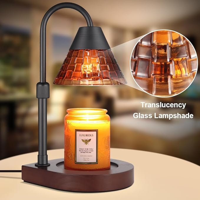 Dimmable Candle Warmer Lamp with Timer, Electric Wax Melt Warmer for Scented Jar Candles Adjustable Height Mothers Day Birthday Gifts for Women Mom Grandma, Home Offices Decor Light(Brown Glass)