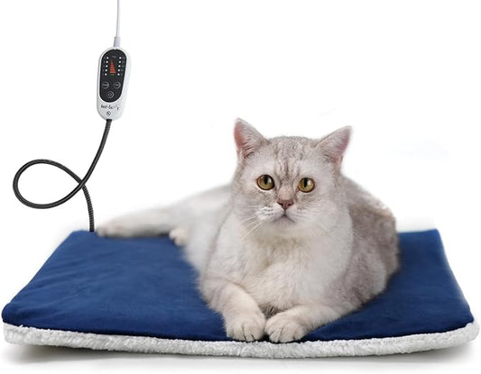 Rest-Eazzzy Pet Heating Pad Indoor, Dog Heating Pad Mat with Removable Cover, 5 Level Timer 5 Level Temperature, Electric Pet Warming Mat for Cat Dog Automatic Power-Off (Heat pad, Pure-Blue)